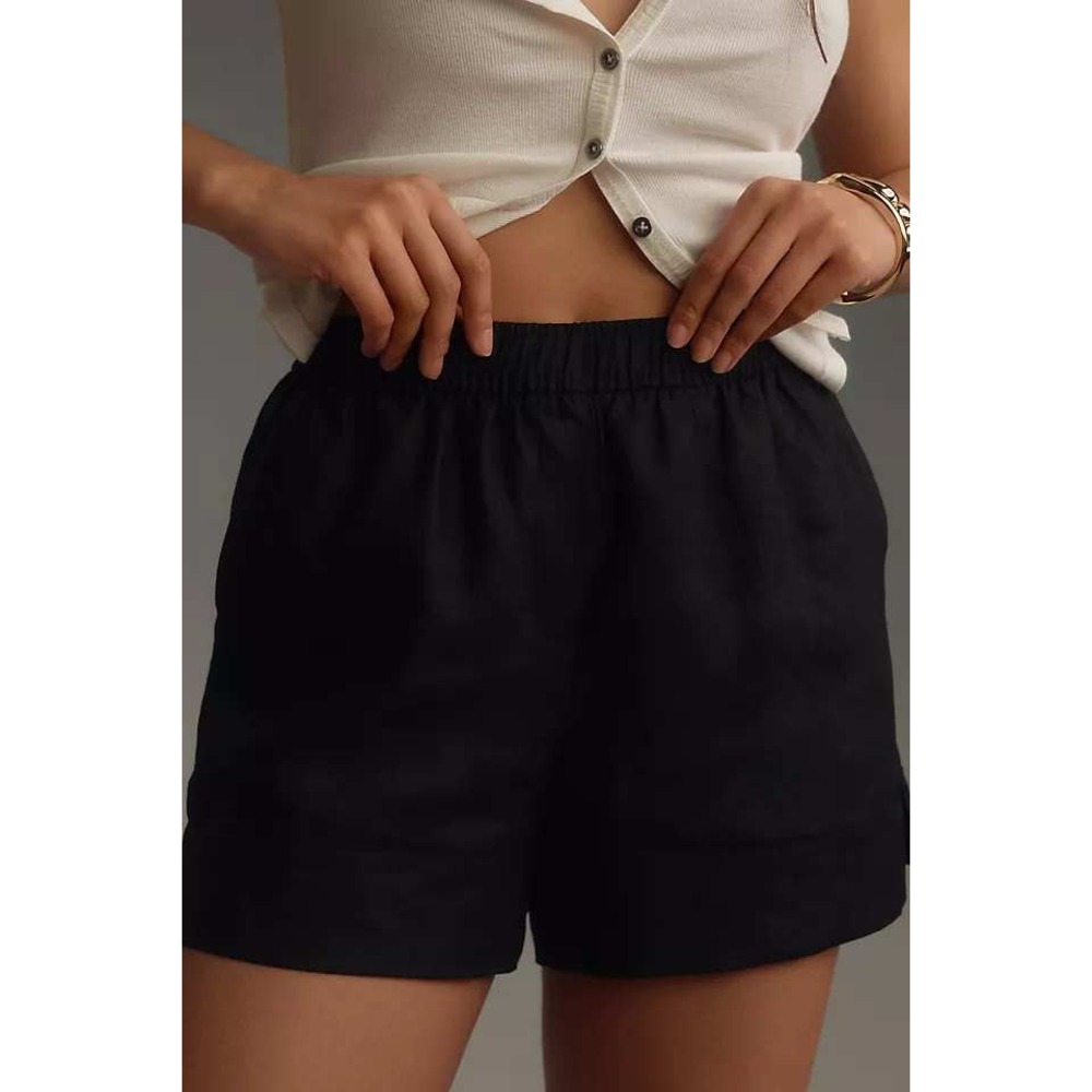 Reformation Charlotte Linen Pull on Shorts Women XL Black Casual Beach Resort